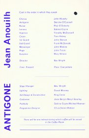 Programme for production by Dublin Focus Theatre of Antigone by Jean Anouilh. (Side 1)